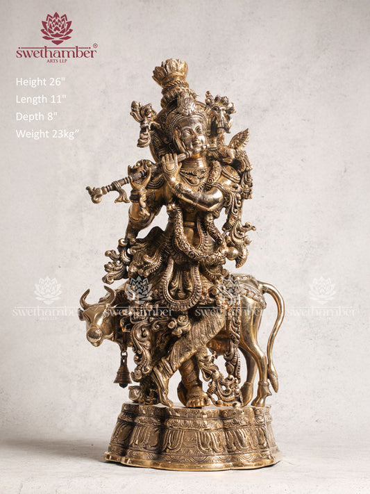 Antique Brass Radha Krishna With Cow