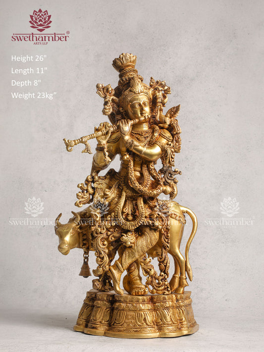 Antique Brass Radha Krishna With Cow