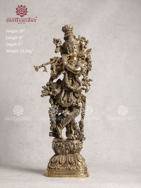 Antique Finish Krishna Statue Brass