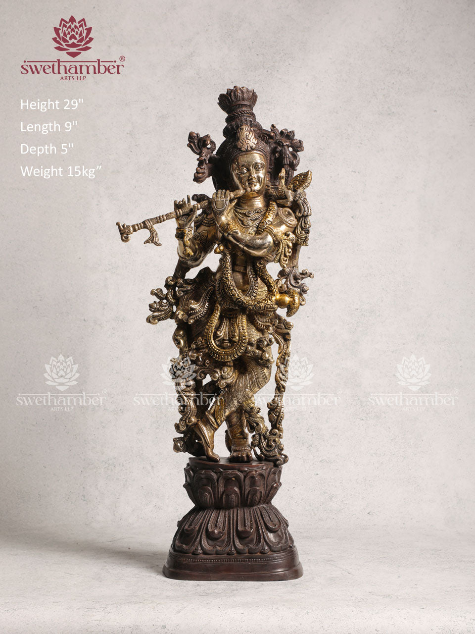 Brass Colour Krishna Statue 29 Inches
