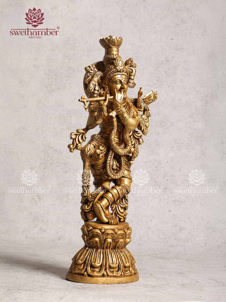 18" Krishna Murti Brass – Hindu God Statue for Temple & Gift