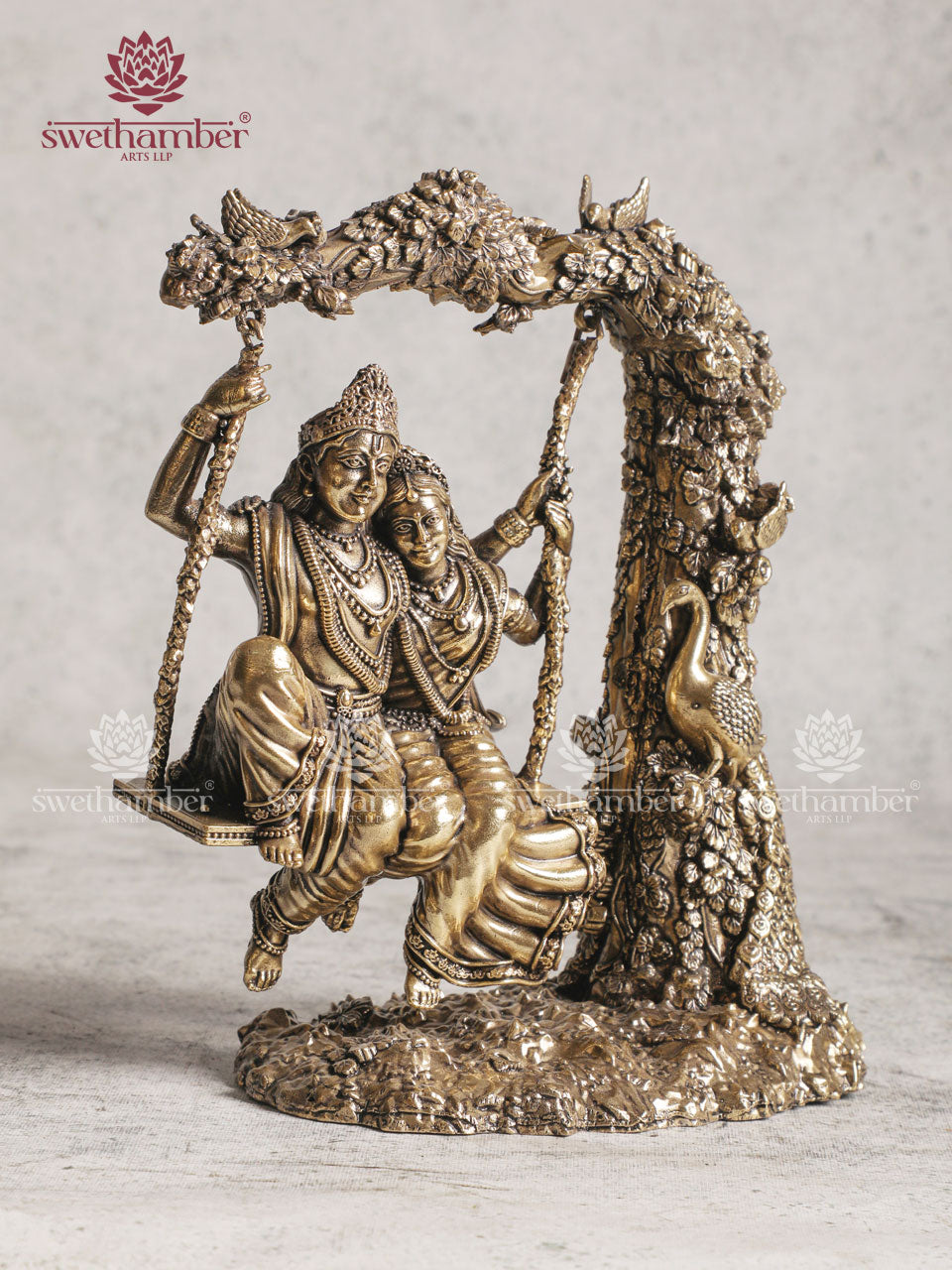 Unique Pure Brass Radha Krishna Intricate Superfine Swing 8"