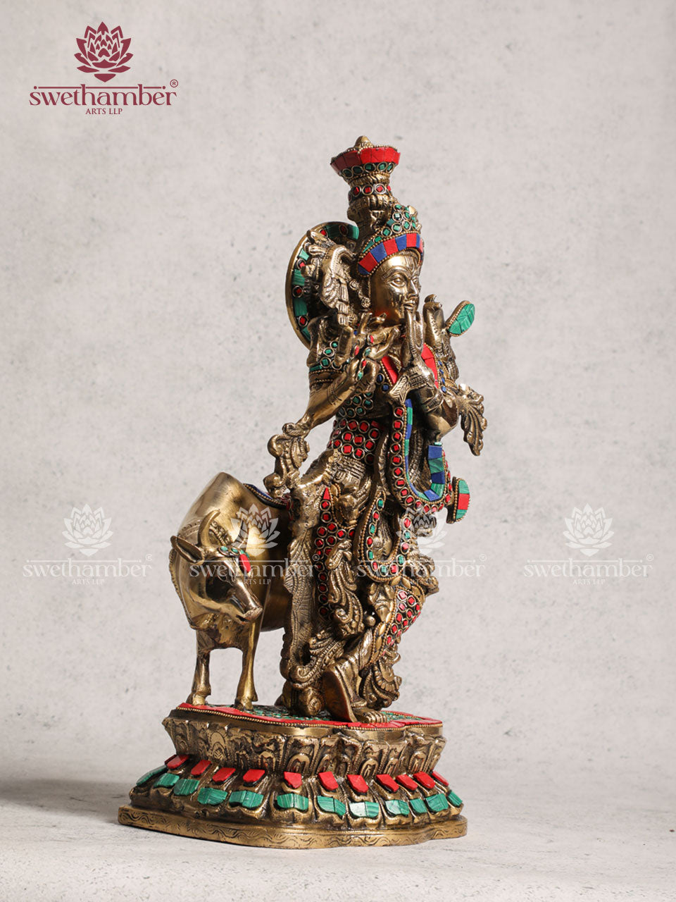Krishna Cow Stone Work Idol