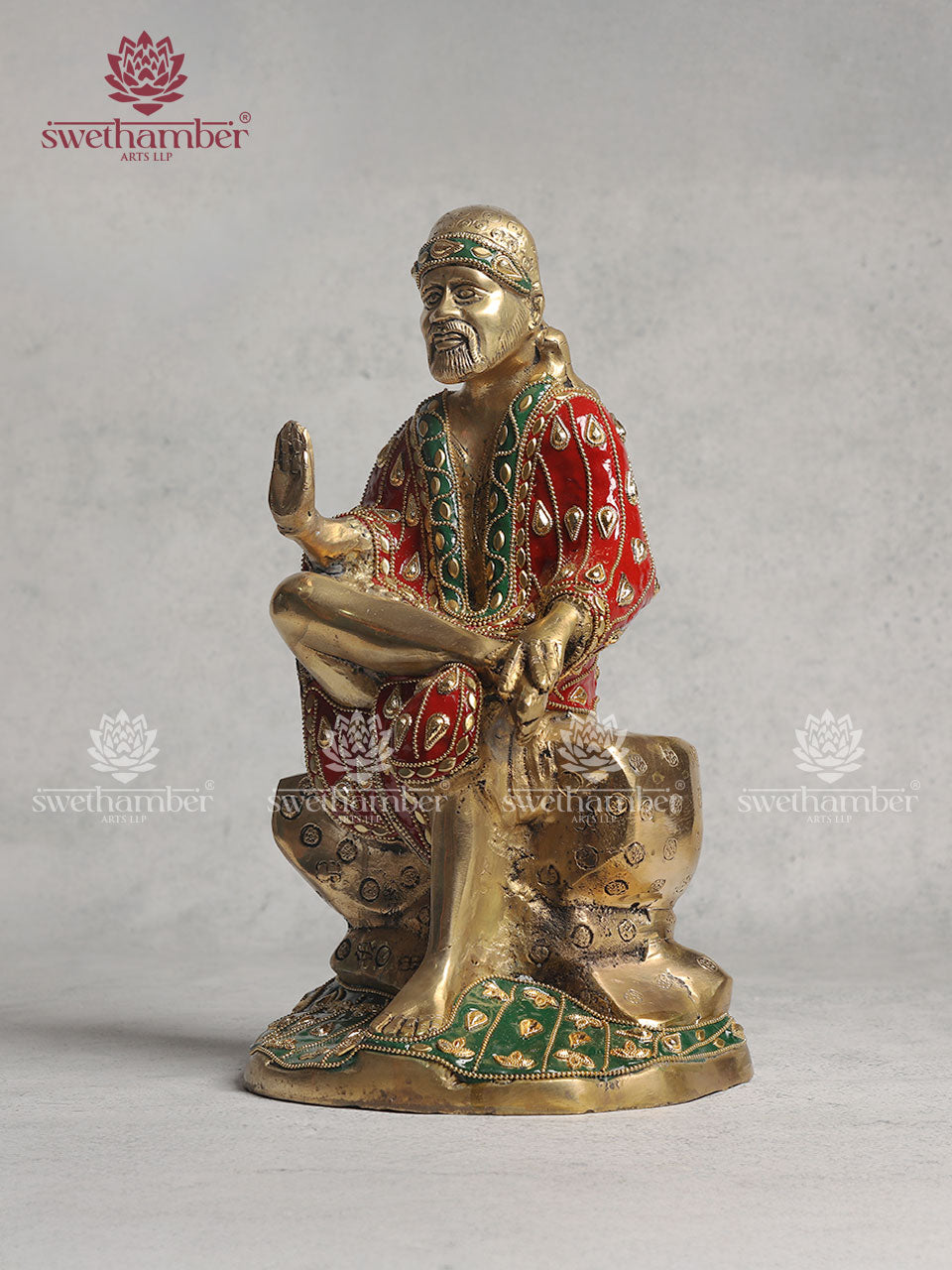 Brass Sai Baba Figurine With Stone Work