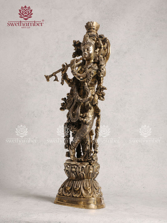 Antique Finish Krishna Statue Brass