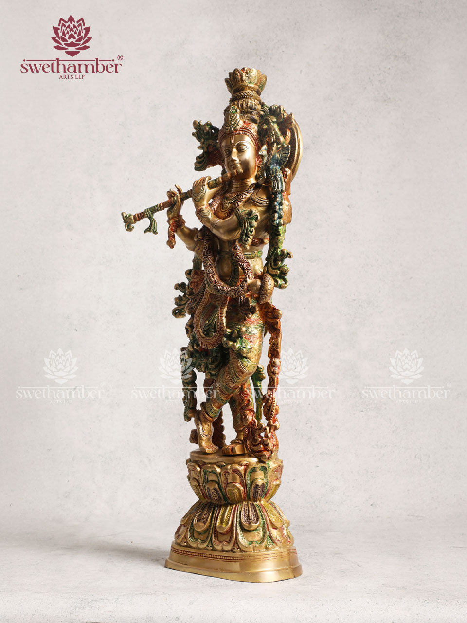 Brass Yellow Polish Krishna Idol