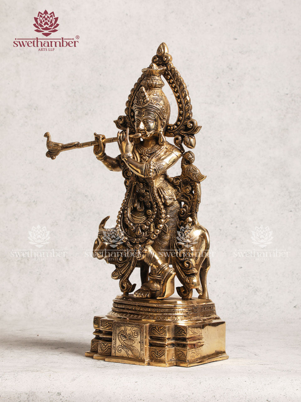 Radha Krishna Cow Figurine Brass