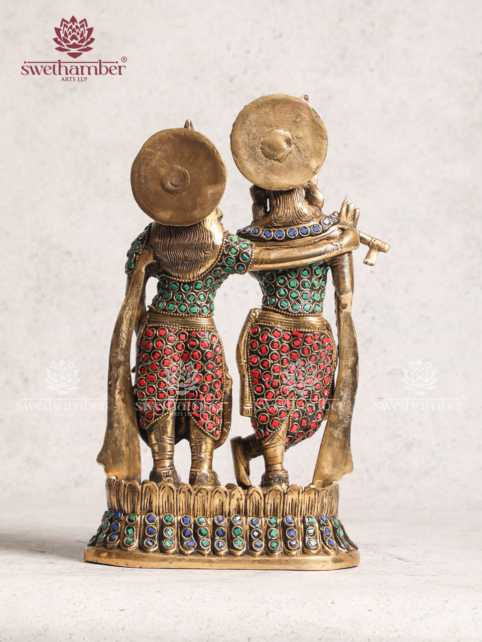 Brass Radha krishna Murti idol With Stone Work