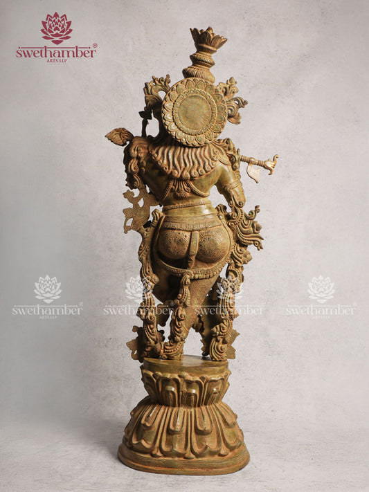 Antique Finish Krishna Statue Brass