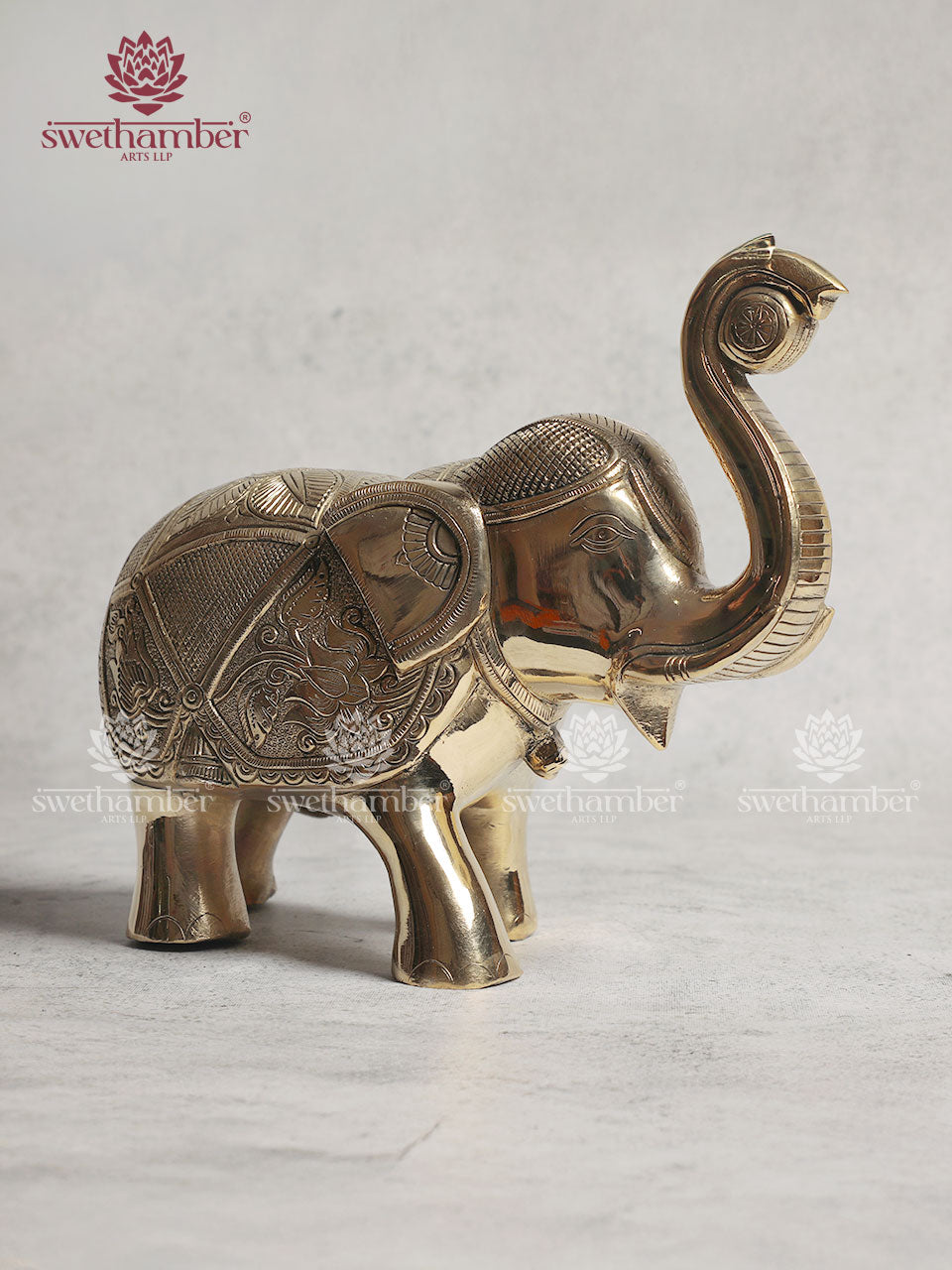 Brass Elephant Statue With Enhanced Carving
