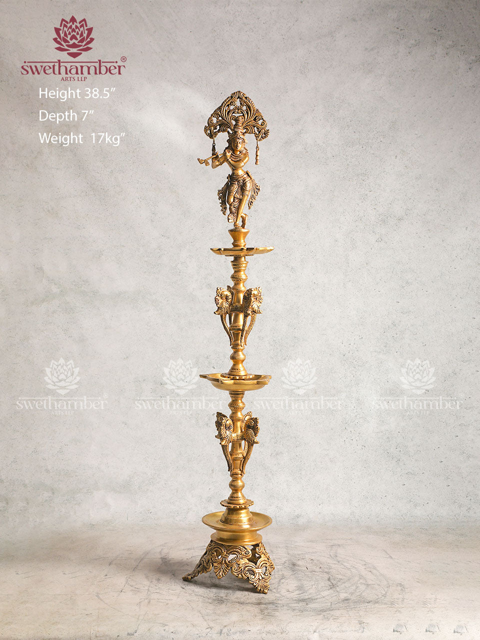 BRASS STANDING KRISHNA LAMP SET