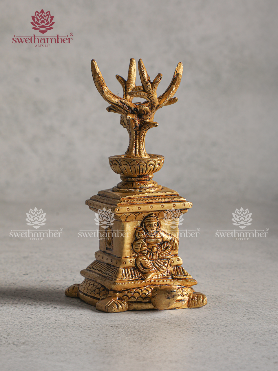 Traditional Brass Tulsi Madam Pot with Tortoise Base