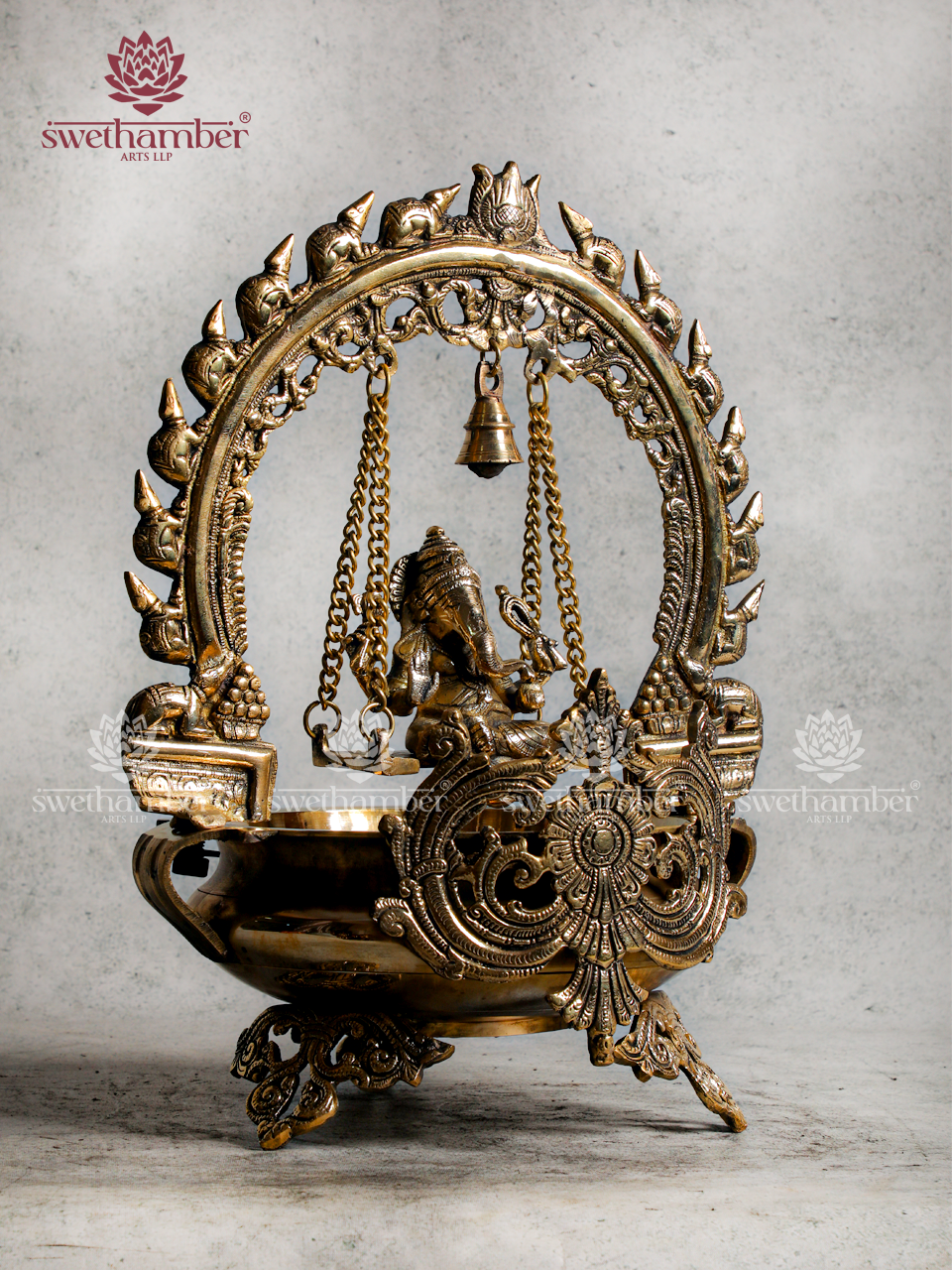 Traditional Brass Urli with Swing Ganesha | Auspicious Décor for Home