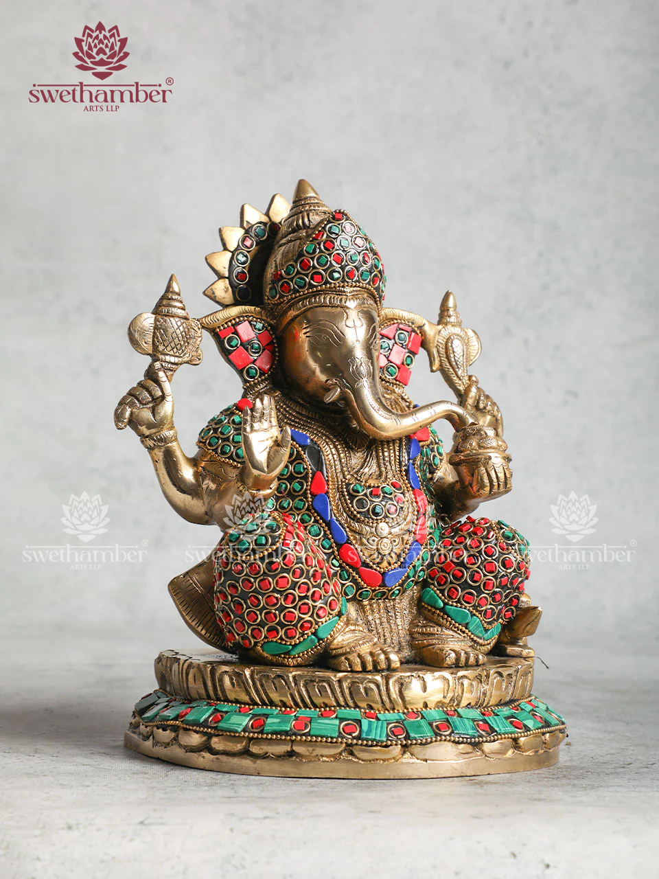 Decorative Brass Ganesha With Stone Work