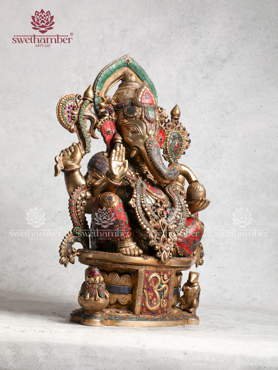Brass Stone Ganesha Idol With Ornaments