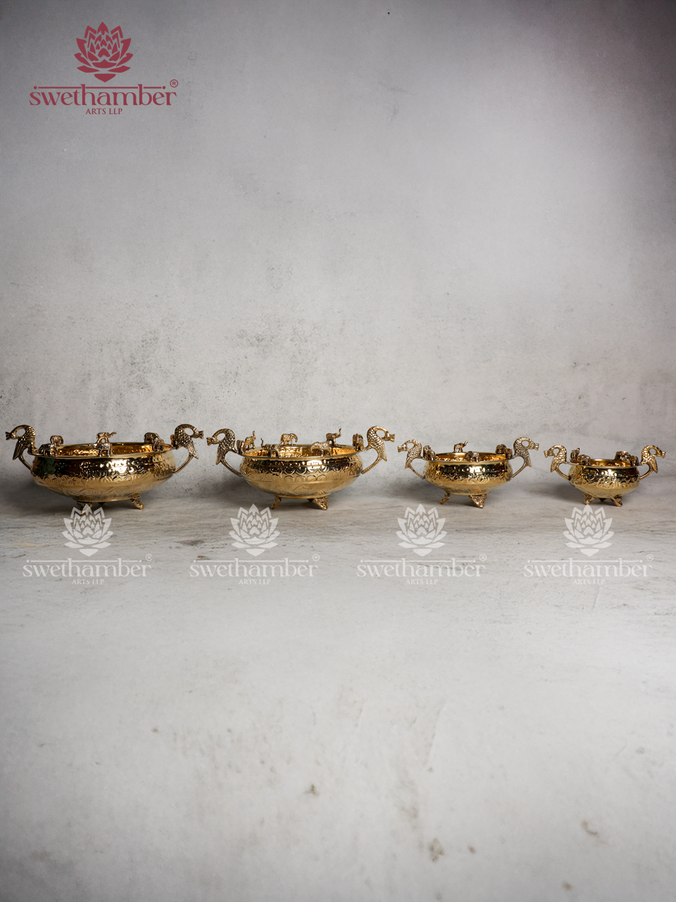 Peacock & Elephant Design Brass Urli for Festive Home Décor