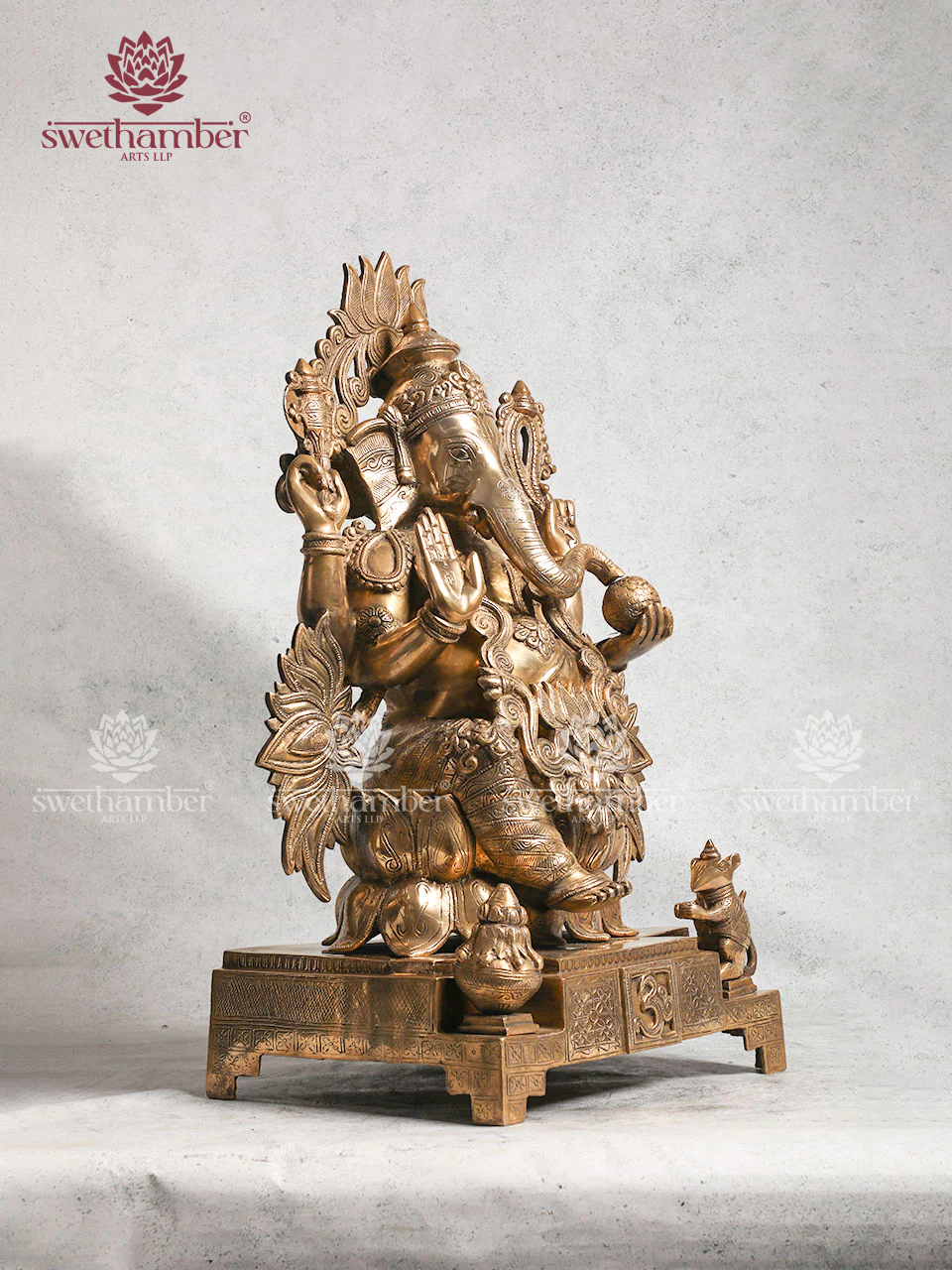 25"Antique Finish Ganesha on Pedestal – Premium Brass Ganpati Idol for Home Temple
