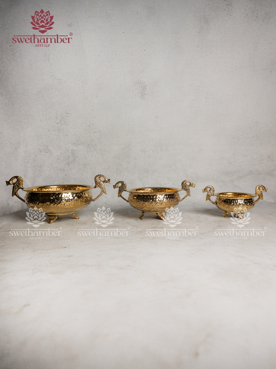 Brass Urli with Peacock Handles for Home & Temple Décor