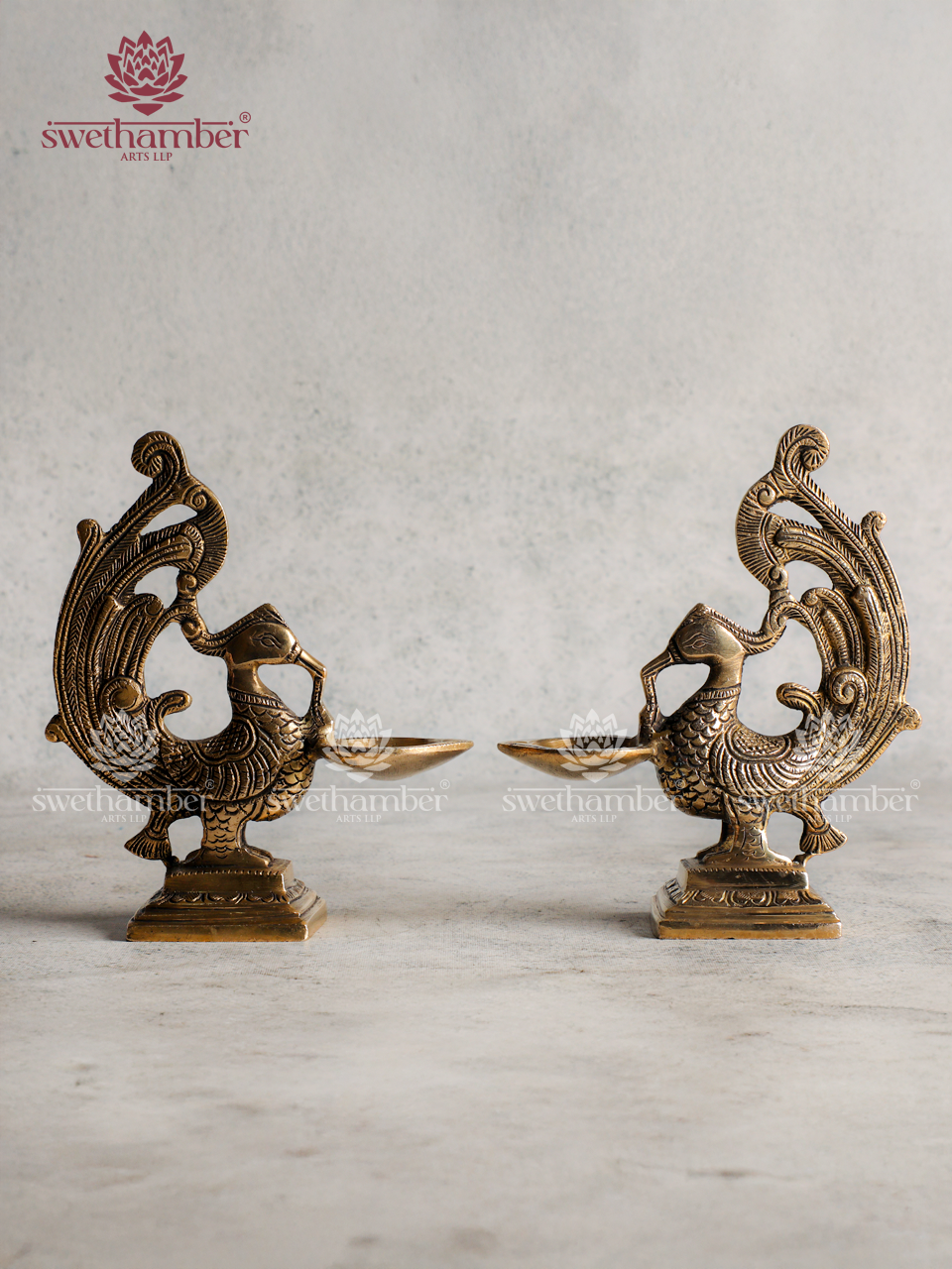 Brass Peacock with Deepa set
