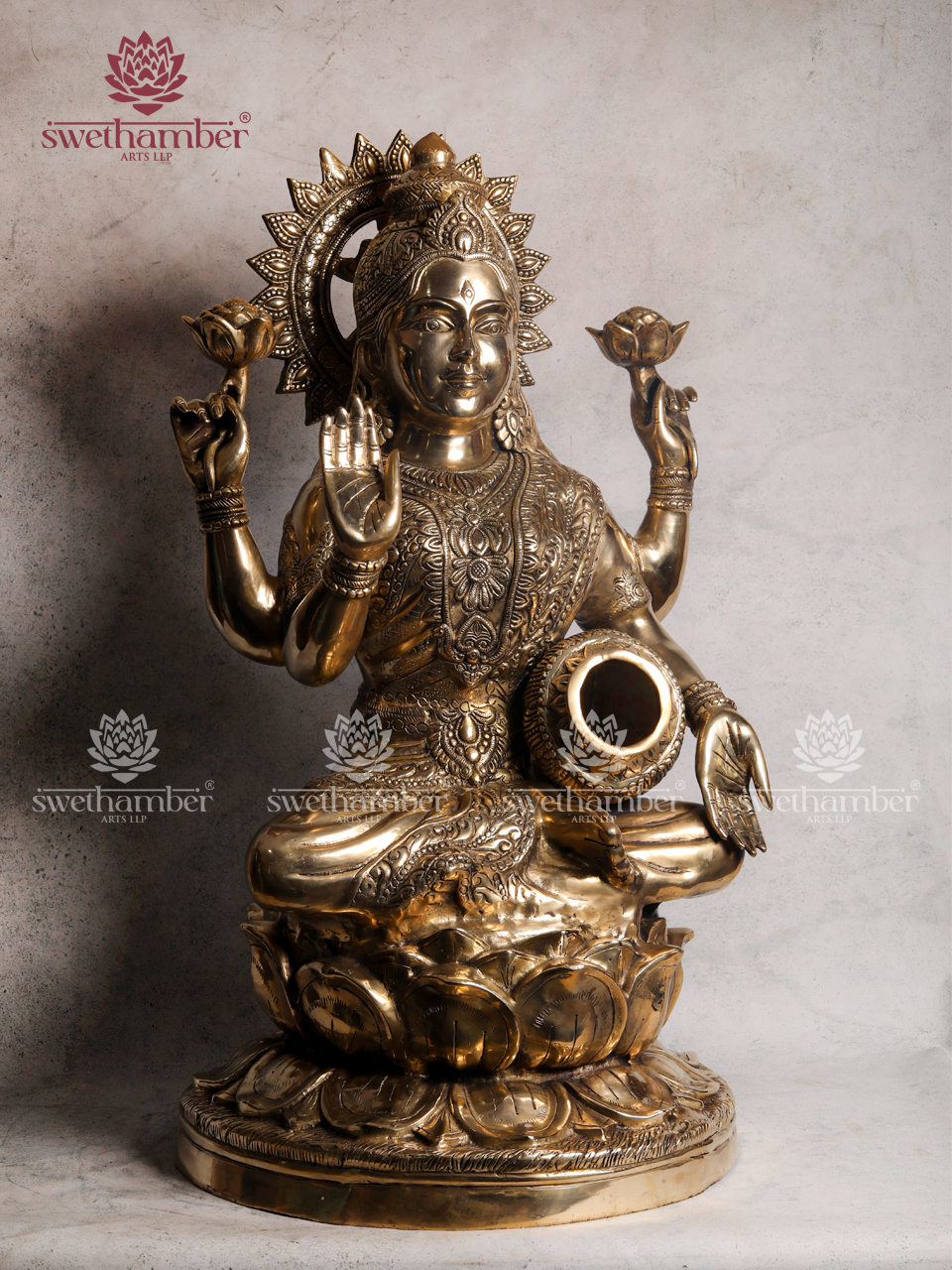Large Brass Goddess Lakshmi Idol