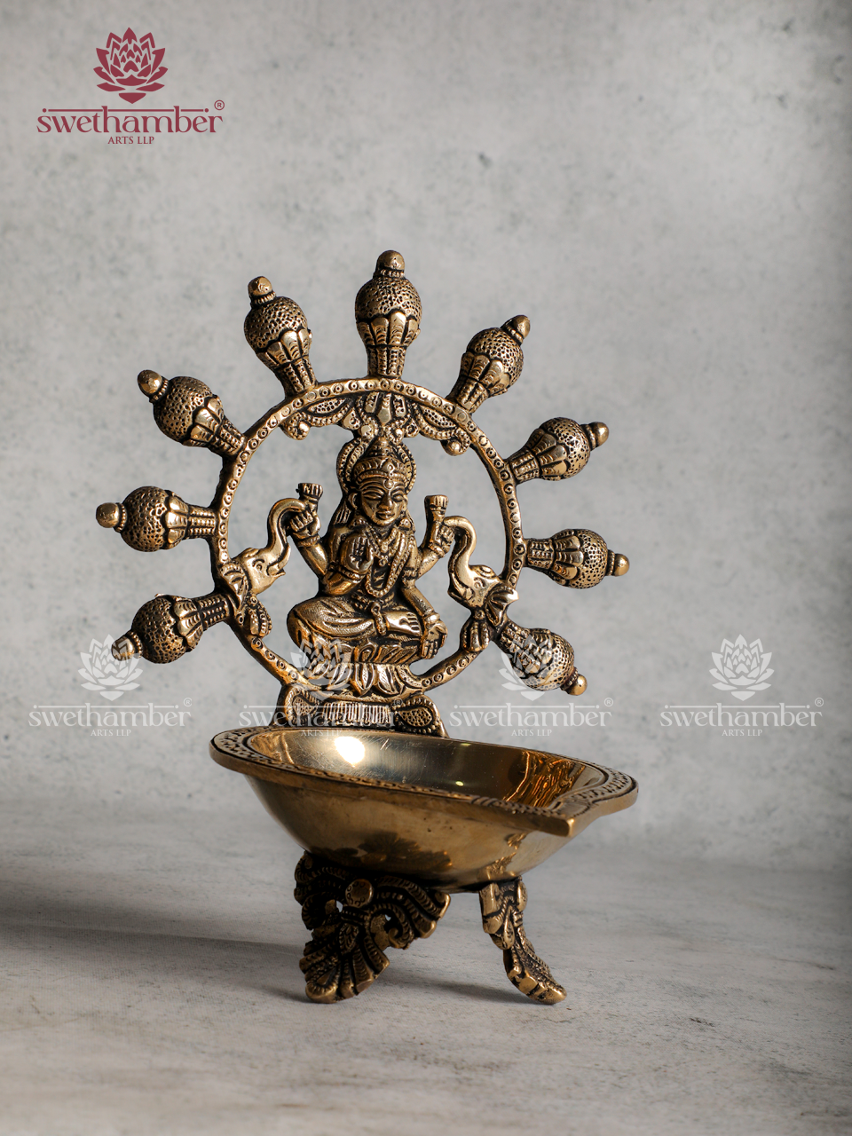 Brass Deepa with Gaj Lakshmi – Designer Oil Lamp for Pooja, Vastu
