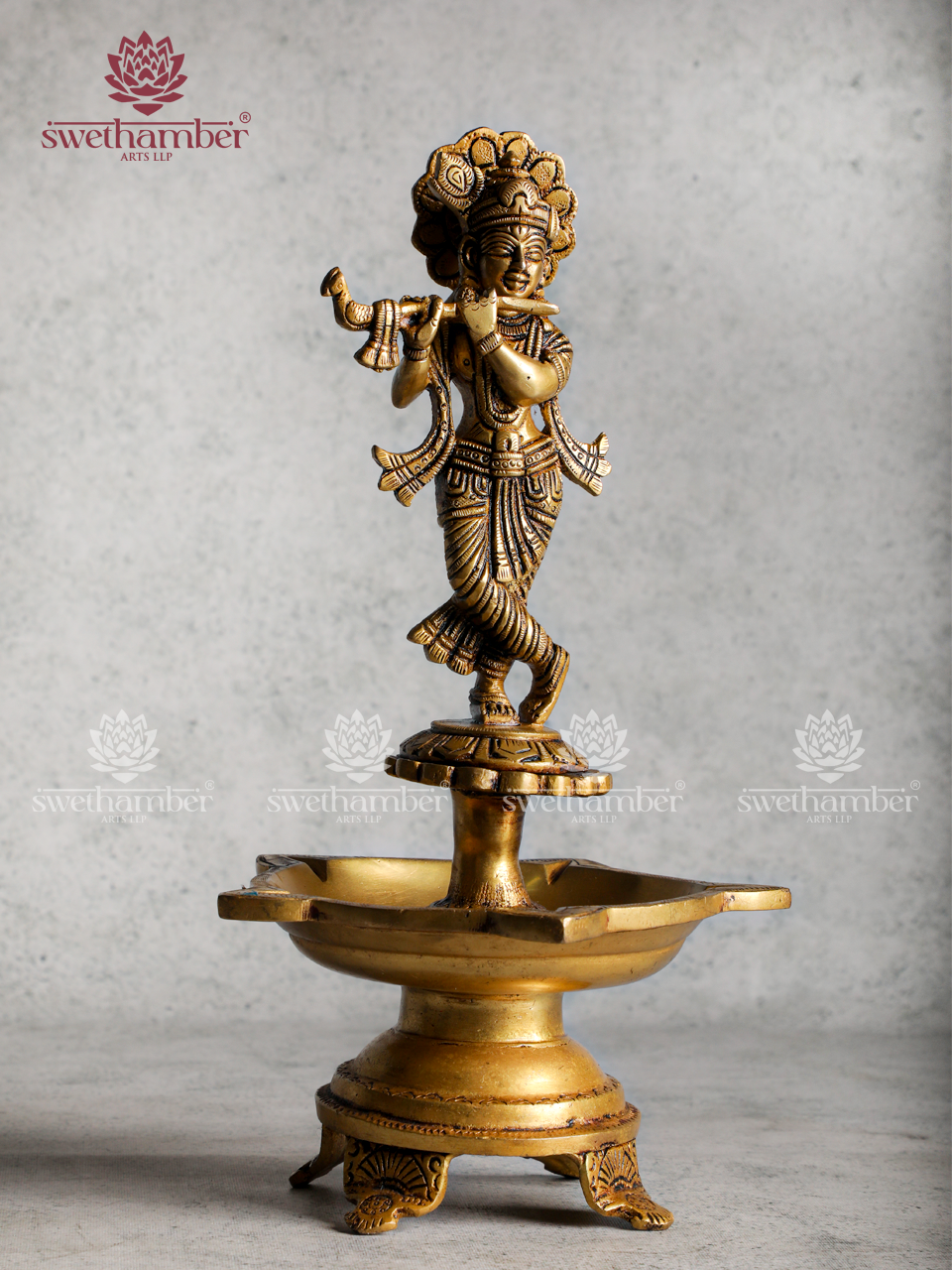 Lord Krishna Brass Lamp – Divine Deepa