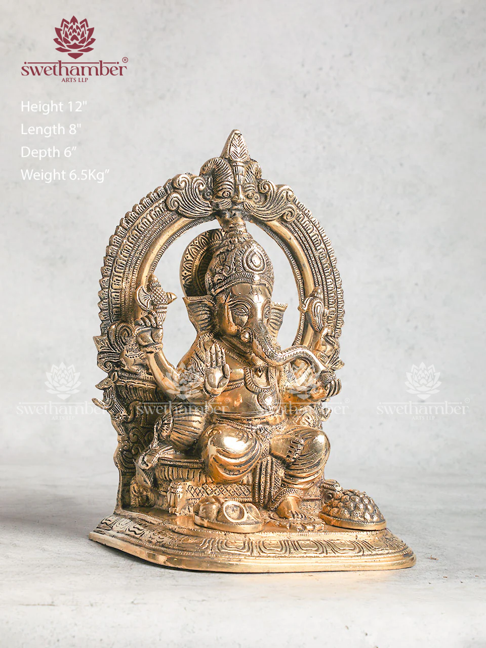 12" Antique Finish Ganesha on Pedestal – Premium Brass Ganpati Idol for Home Temple
