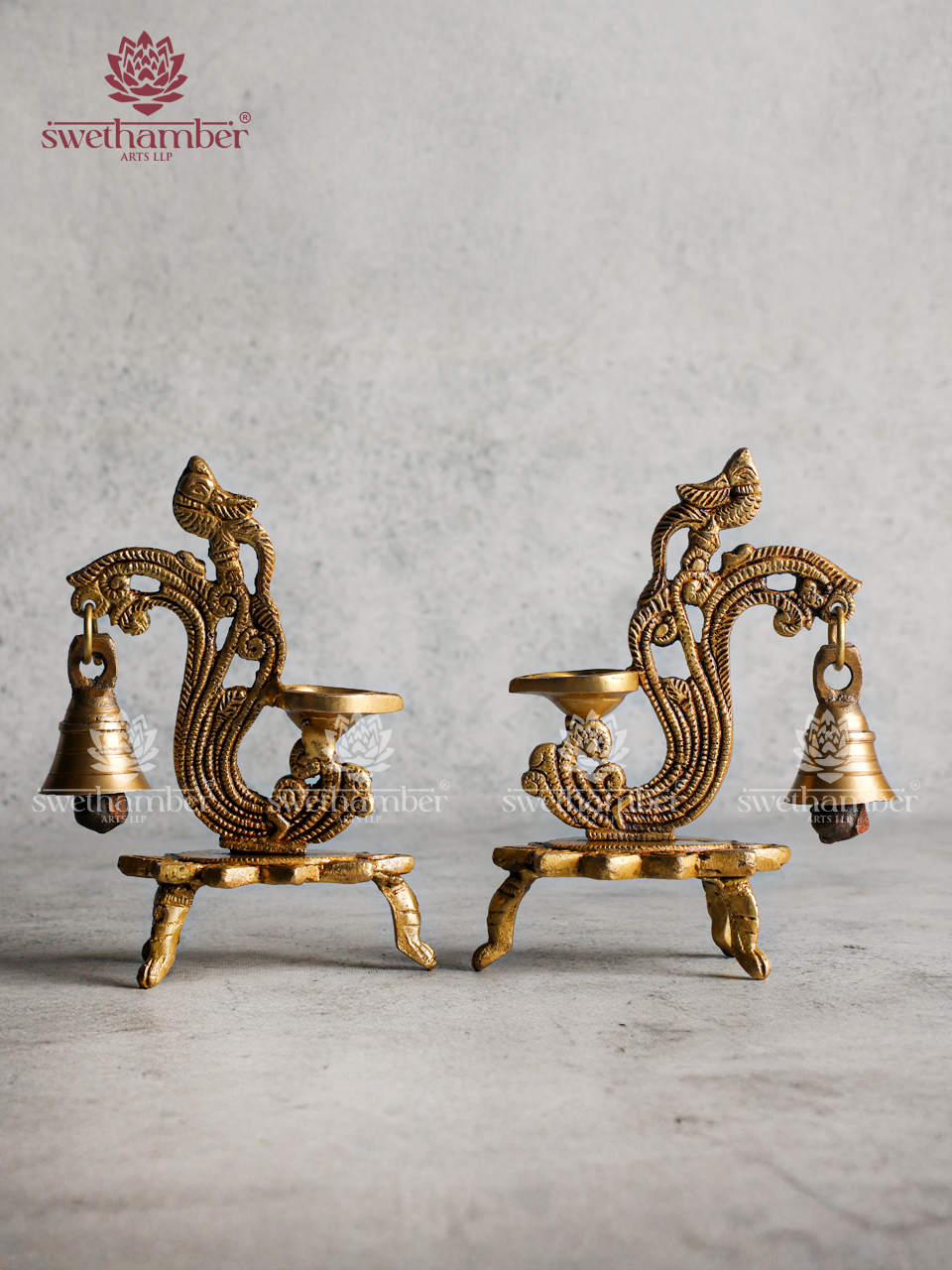 Small Brass Parrot Lamp Set with Bell