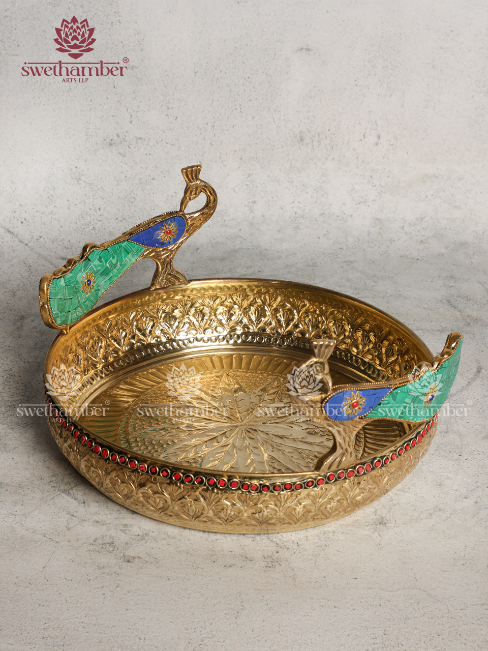 Brass Urli with Peacock on Sides | Traditional Decorative Brass Urli for Home & Pooja