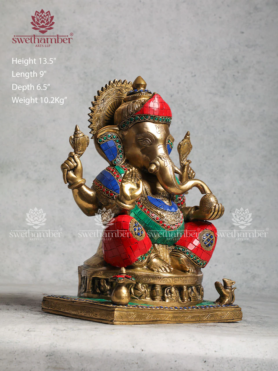 Brass Asta Ganesha Idol With Stone Work
