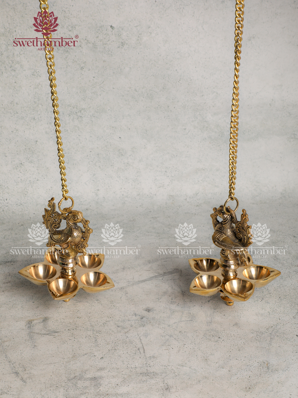 Brass Bird Hanging Oil Lamp Set – Spiritual Pooja Lamp with Chain