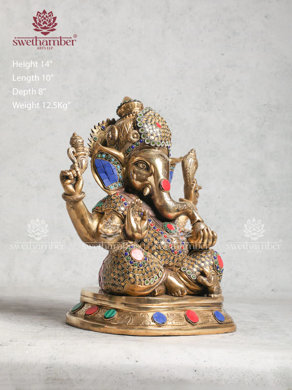 Brass Ganesha With Stone Work