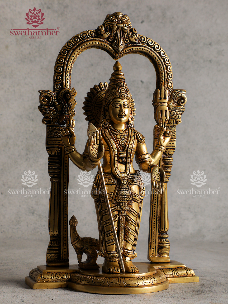 Kartikeya Murugan Idol | Handcrafted Brass Statue with Peacock