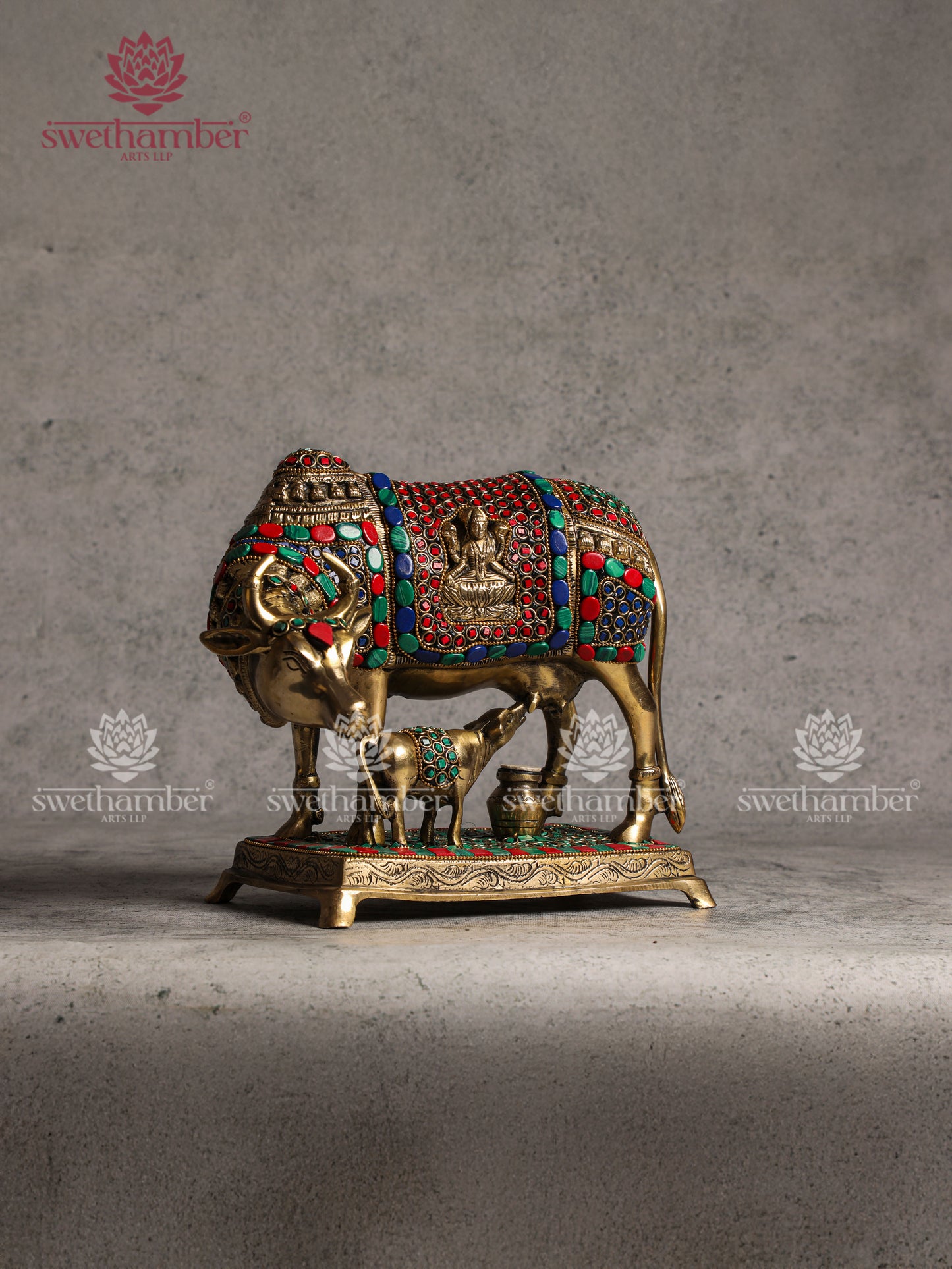 Brass Kamadhenu Cow N Calf Idol for Prosperity
