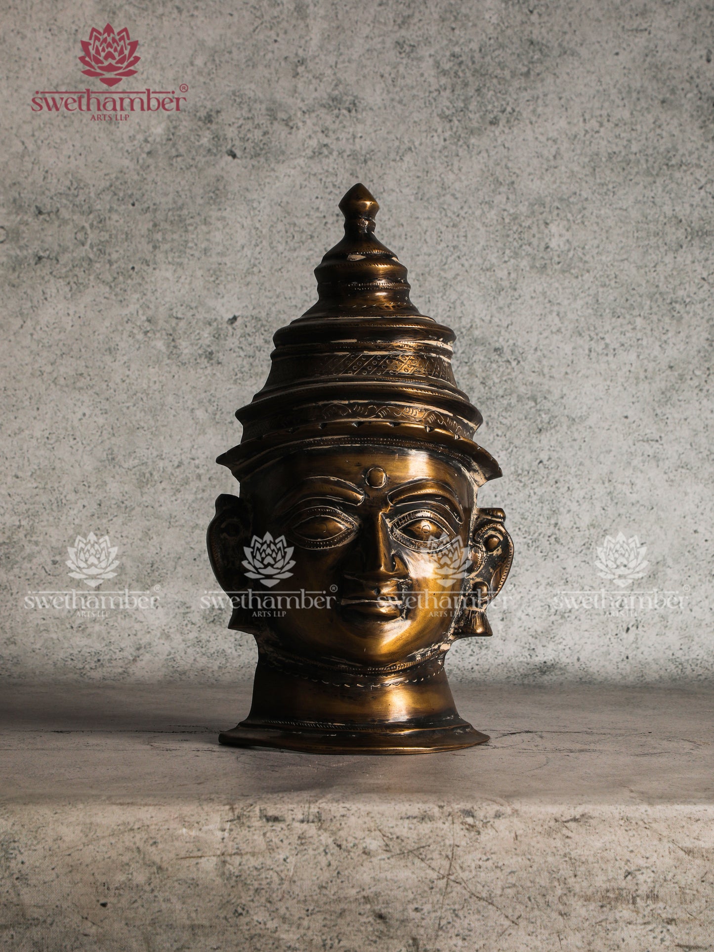 Brass Shiva Head Mukhlingam With Crown,