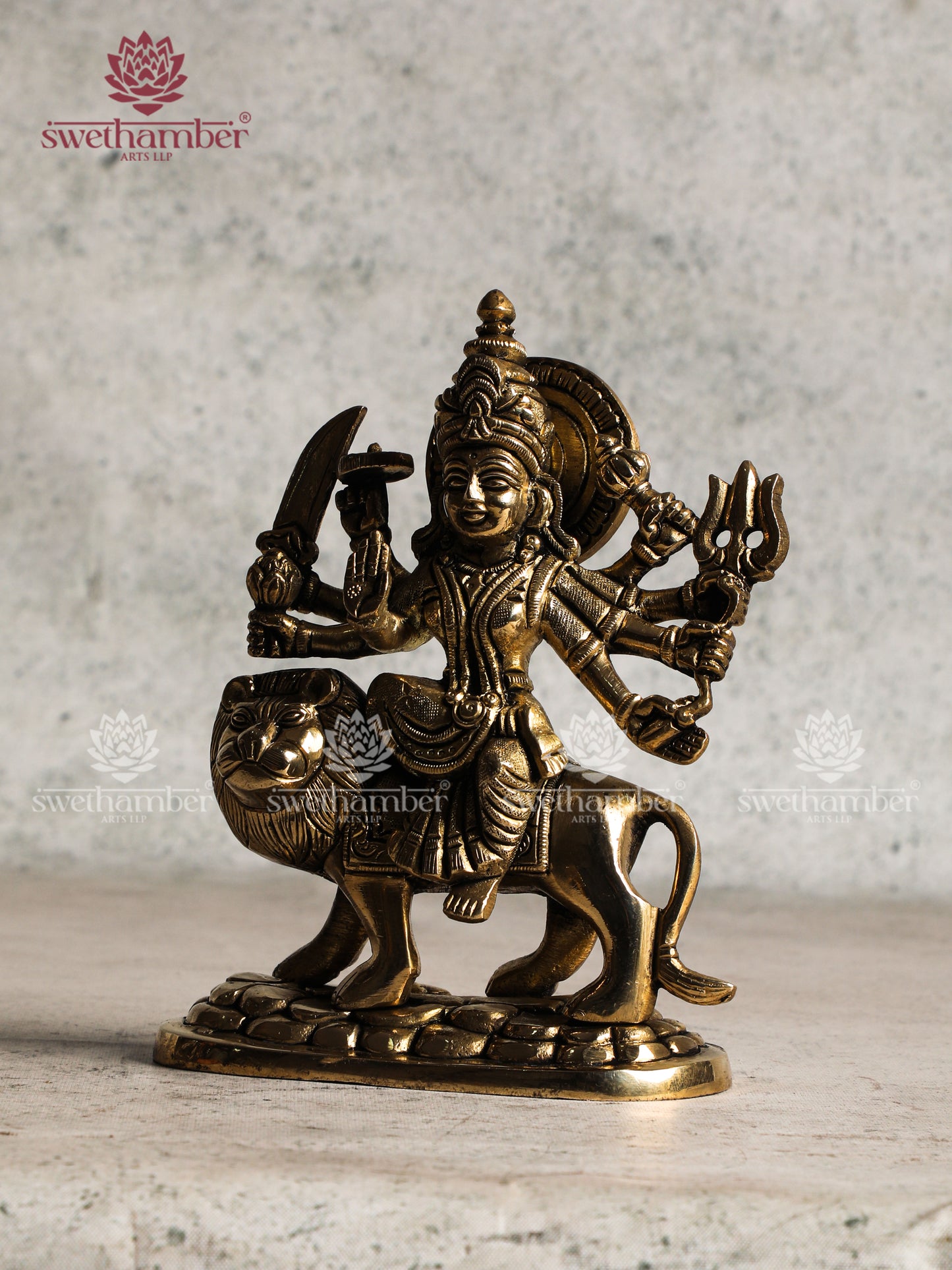 Durga statue with lion in Brass