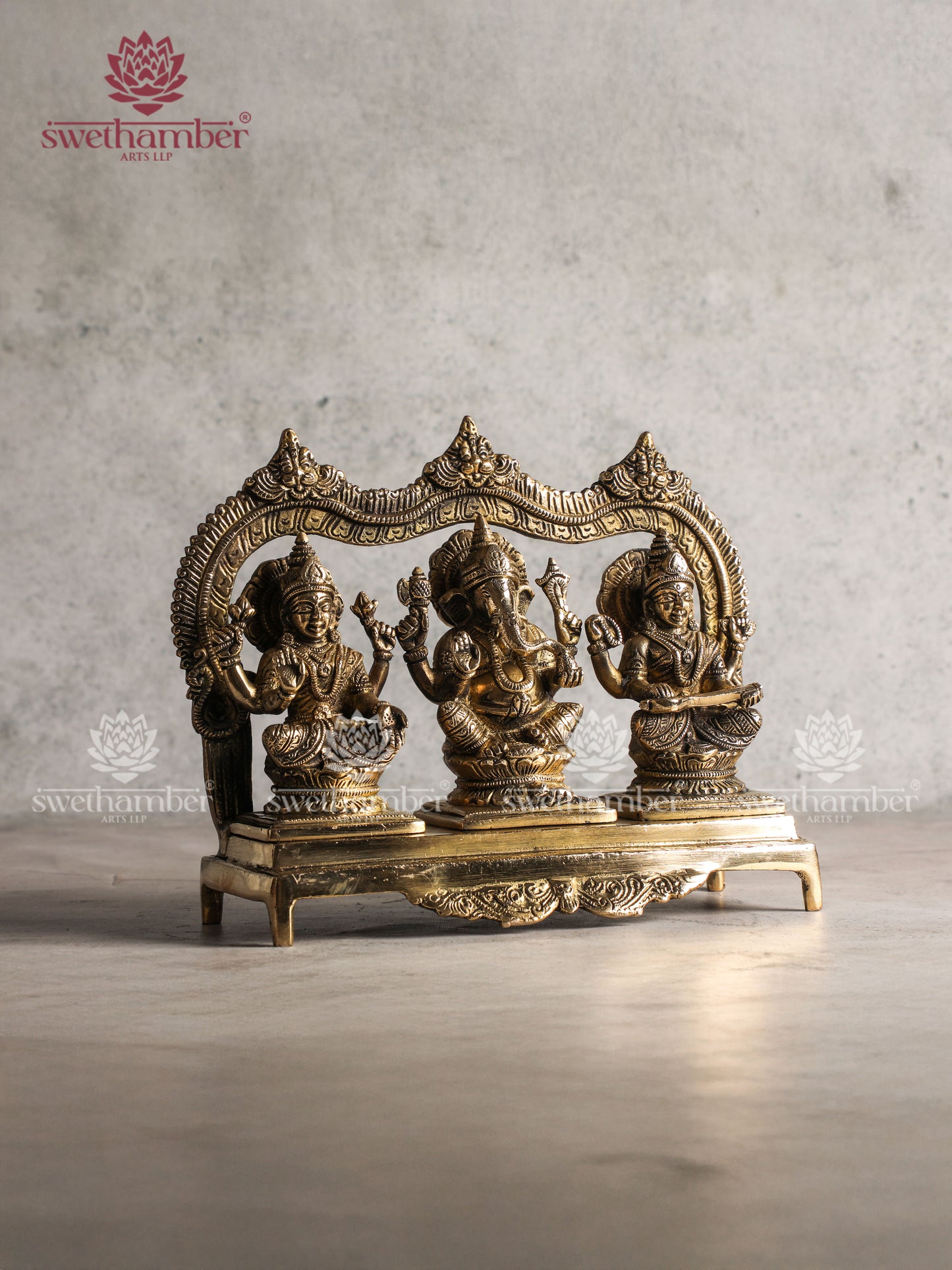 ANTIQUE FINISH BRASS GANESHA LAXMI SARASWATI STATUE