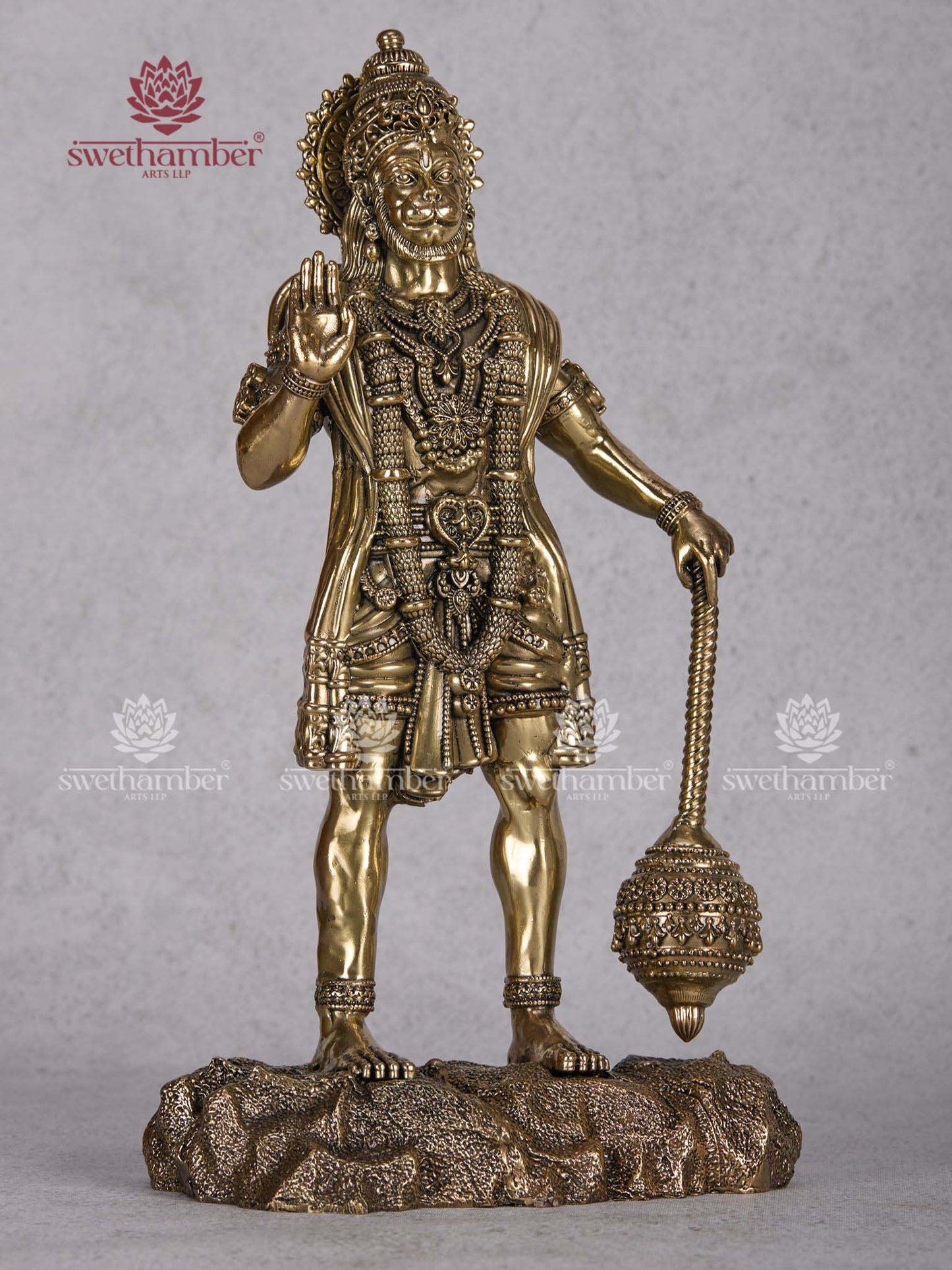 Brass Standing Blessing Hanuman Idol – Abhaya Hasta Hanuman Statue