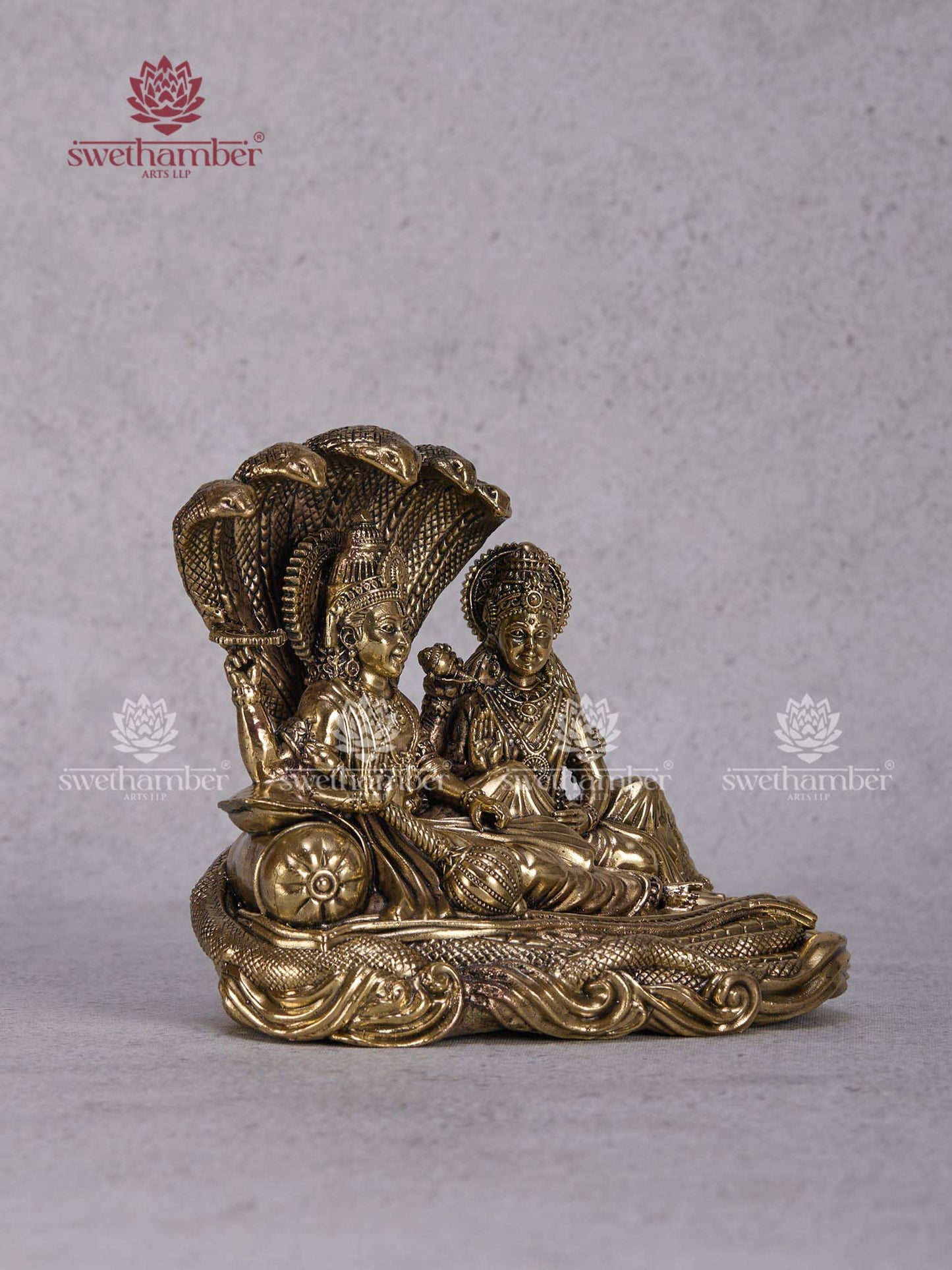 Brass Vishnu Lakshmi Idol Sitting on Sheshnag – Lakshmi Narayan Murti for Home Temple & Pooja