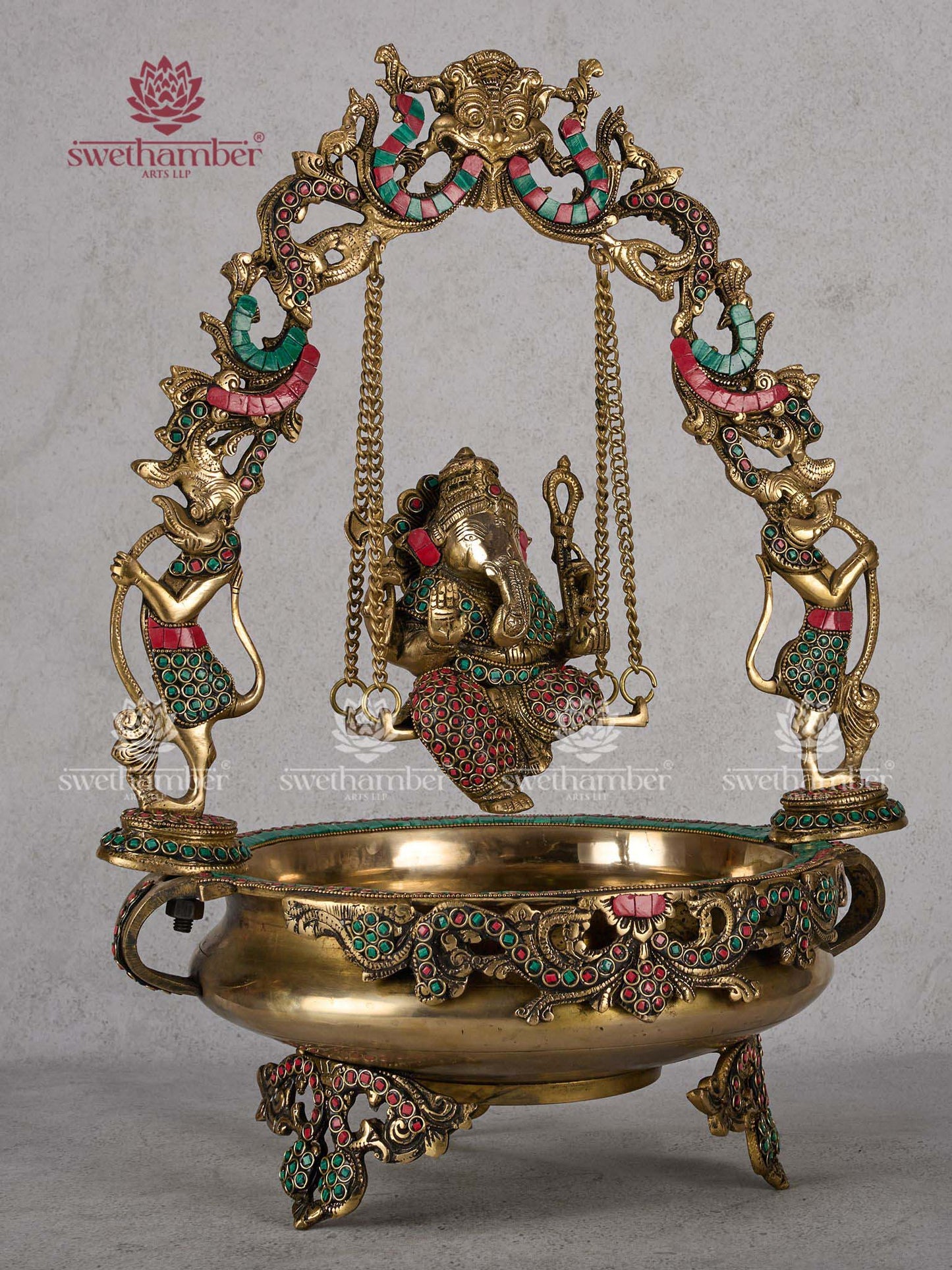 Brass Ganesha Jhula Urli – Ganpati Swing Urli Bowl for Home & Pooja Decor