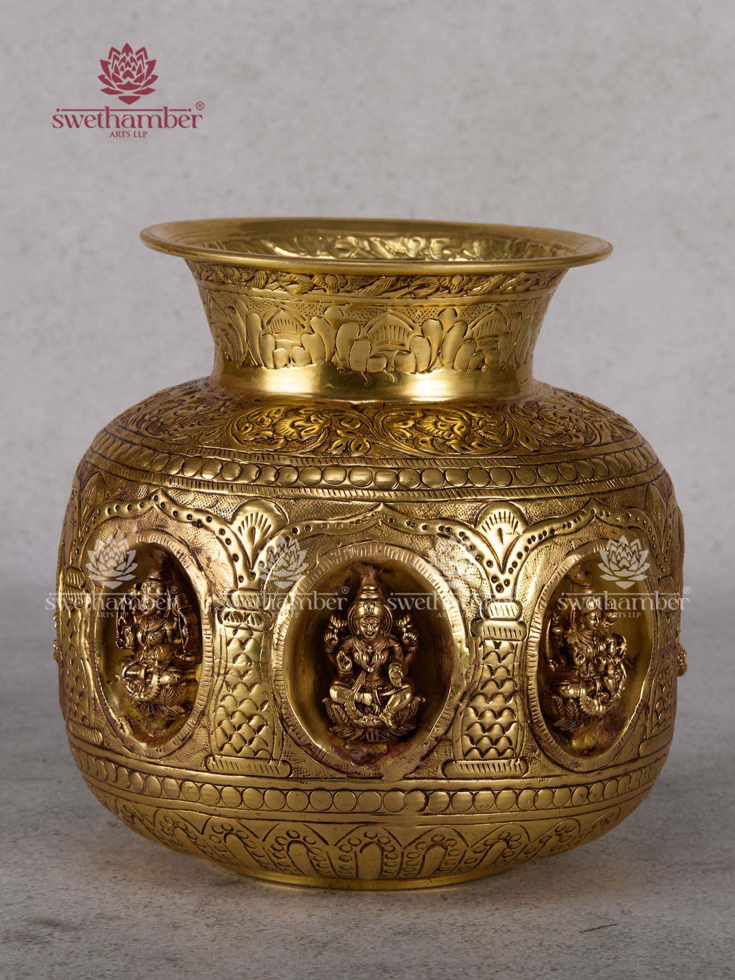 Brass Ashtalakshmi Kalash 7" – Pure Brass Lakshmi Pooja Kalash for Home & Temple