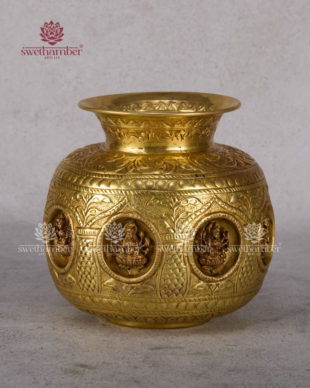 Brass Ashtalakshmi Kalash 8" – Pure Brass Lakshmi Pooja Kalash for Home & Temple