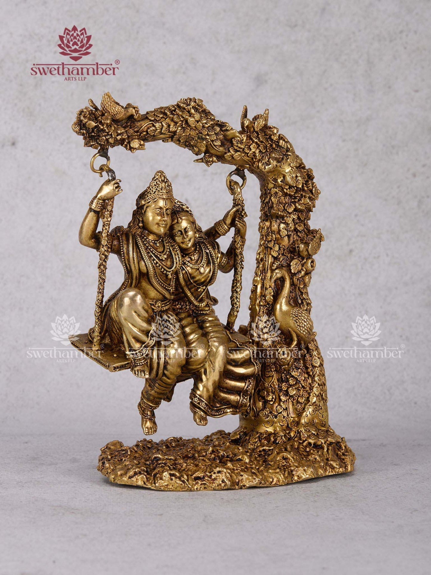 Radha Krishna on Jhula Brass Idol – Swing Statue of Divine Couple