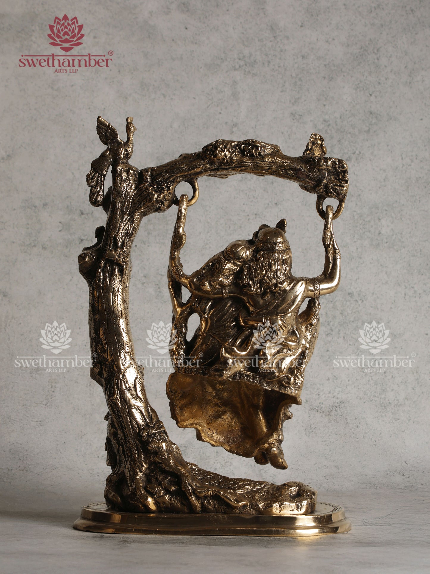 Radha Krishna on Jhula Brass Statue – Swing Idol for Home Temple & Decor