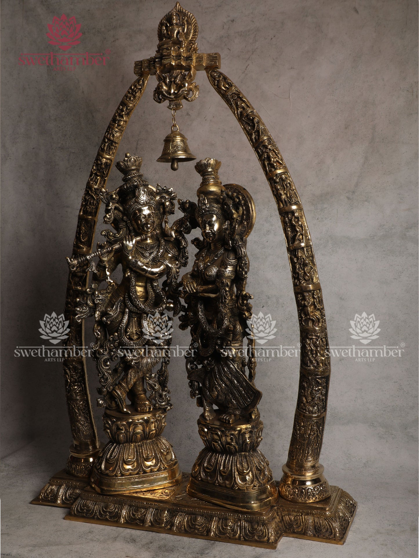 Radha Krishna with Temple – Brass Statue