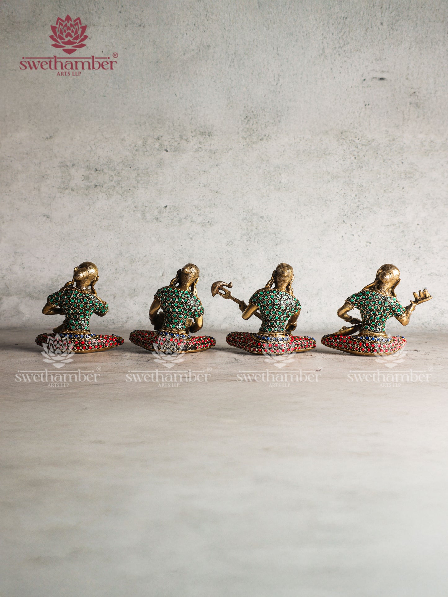 Brass Lady Musician Statue Set – Table & Showcase Décor