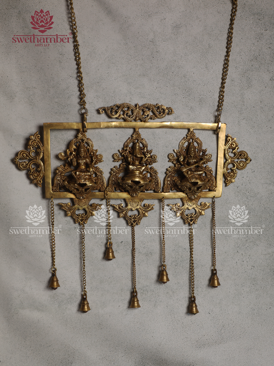 Brass Ganesh Laxmi Sarswati Wall Hanging