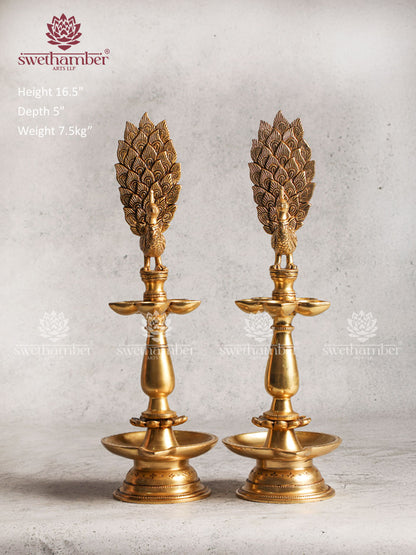 Brass Peacock Antique Lamp For Pooja And Home Décor