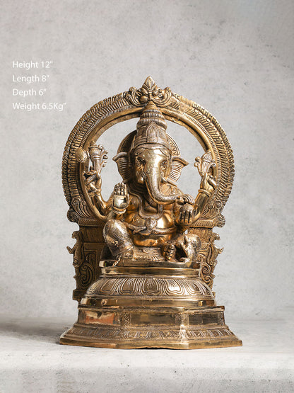Brass Ganesh With Prabhavali Antique Finish