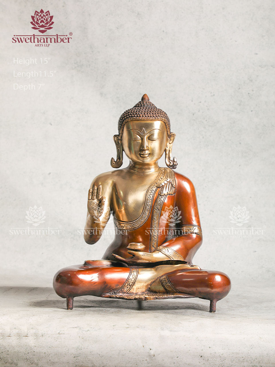 Brass Buddha Sculpture With Blessing Hand